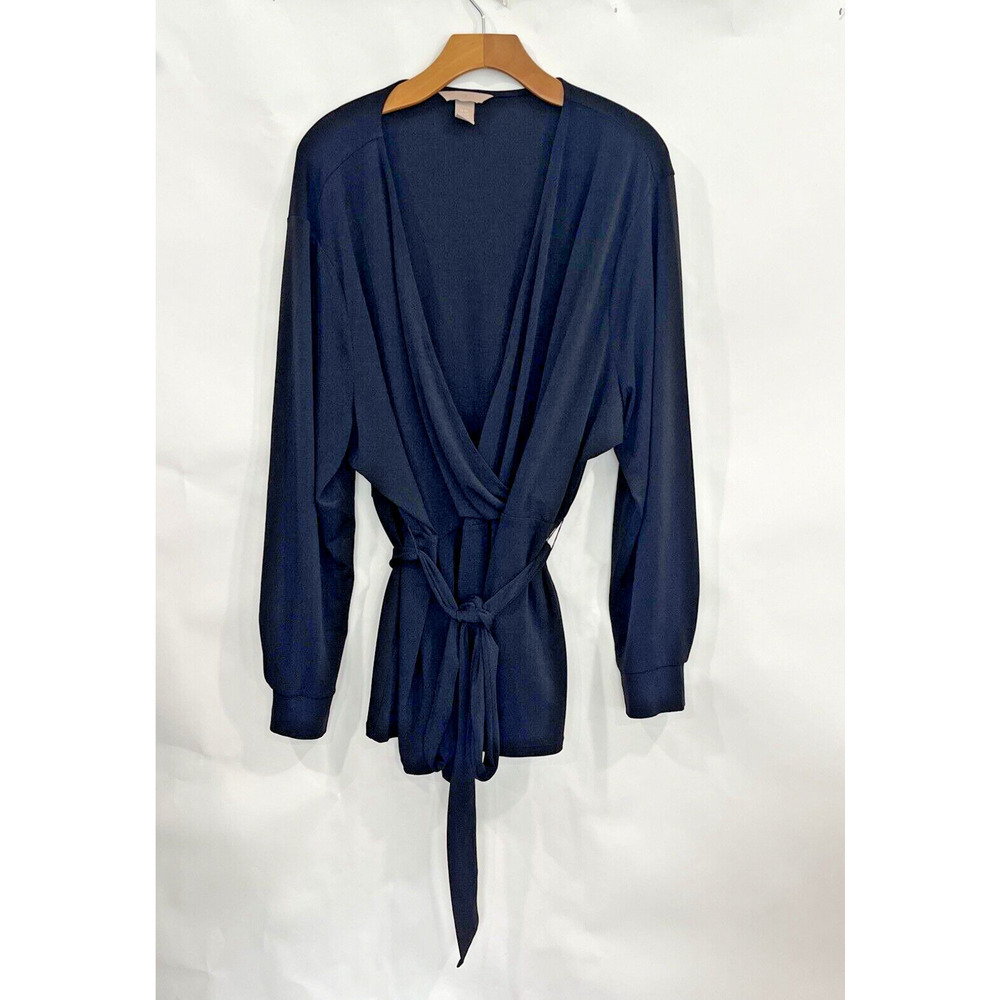 H&M Women 3XL Black Long Sleeve Wrap Blouse Shirt Classic Basic Flowy Minimalist